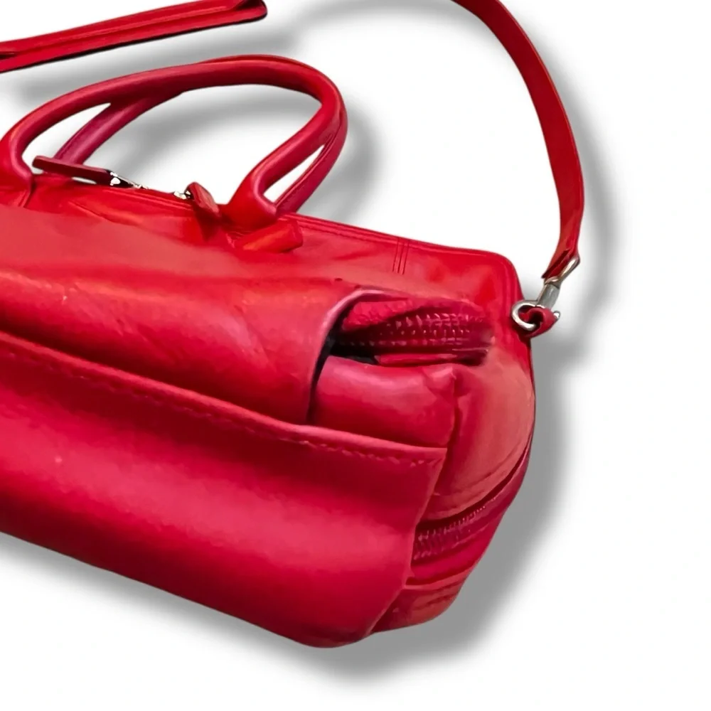 Levenger Briefcase Laptop Messenger Bag Red Leather Shoulder Strap Vintage